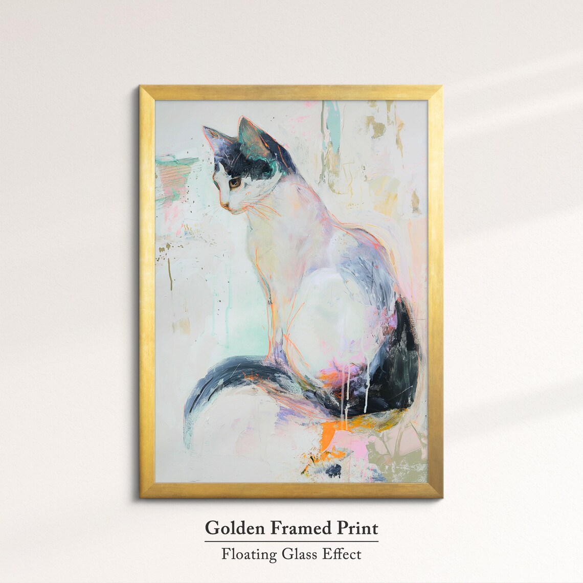 White Cat Sitting Pastel Abstract Oil Painting Elegant Pet Wall Art Poster - Image 5