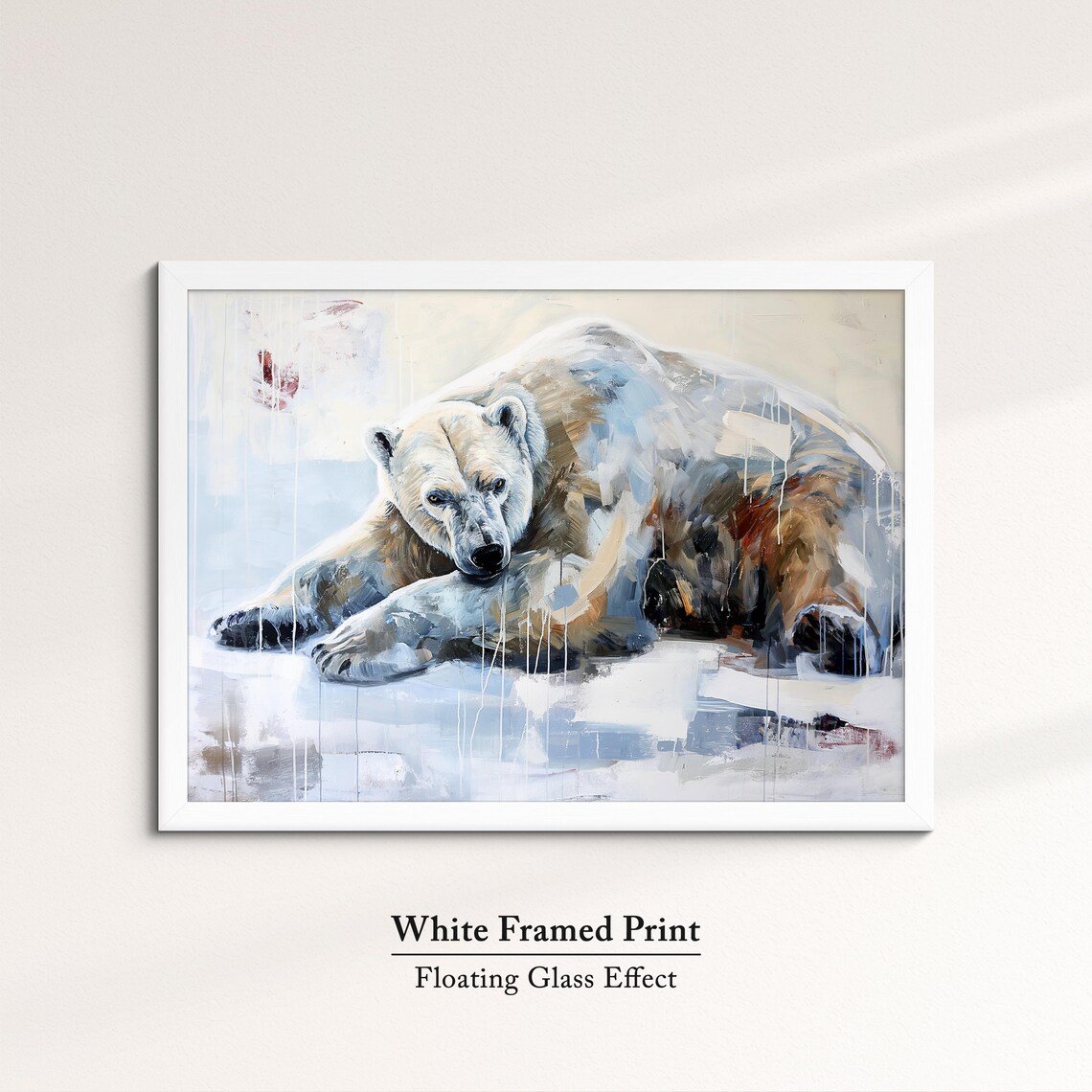 Polar Bear Resting Muted Beige Blue Abstract Wildlife Wall Art - Image 7