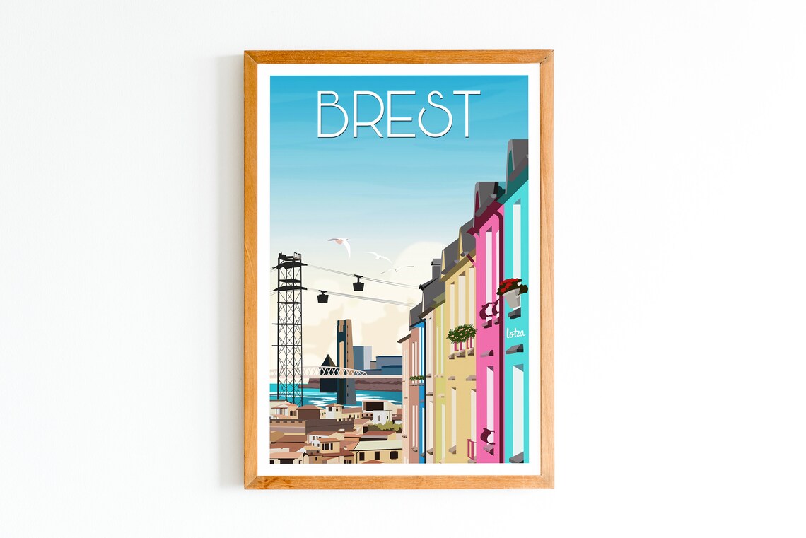 Brest Minimalist Vintage Travel Poster, Travel Poster