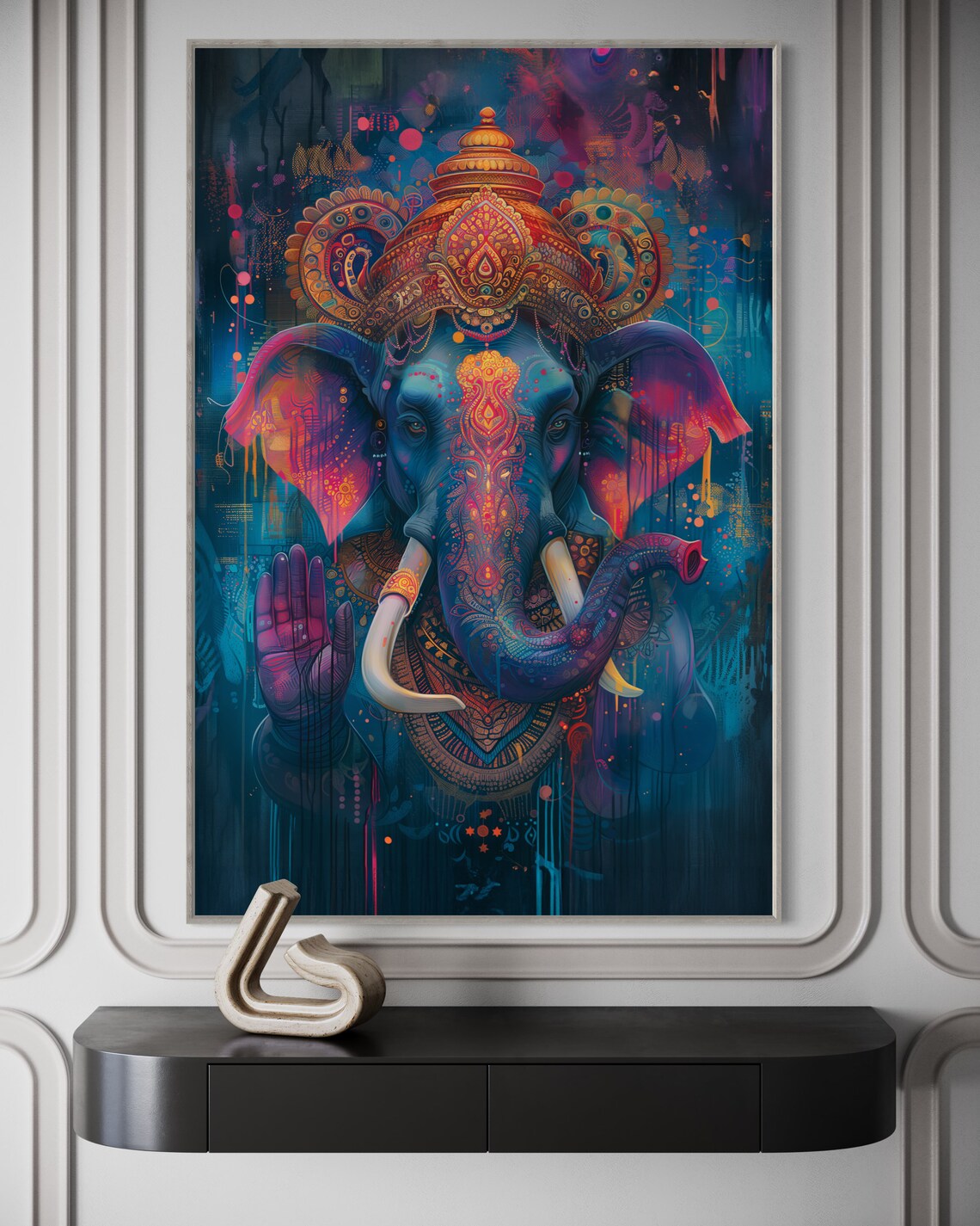 Lord Ganesha Elephant God Neon Street Art Colorful Spiritual Poster - Image 5
