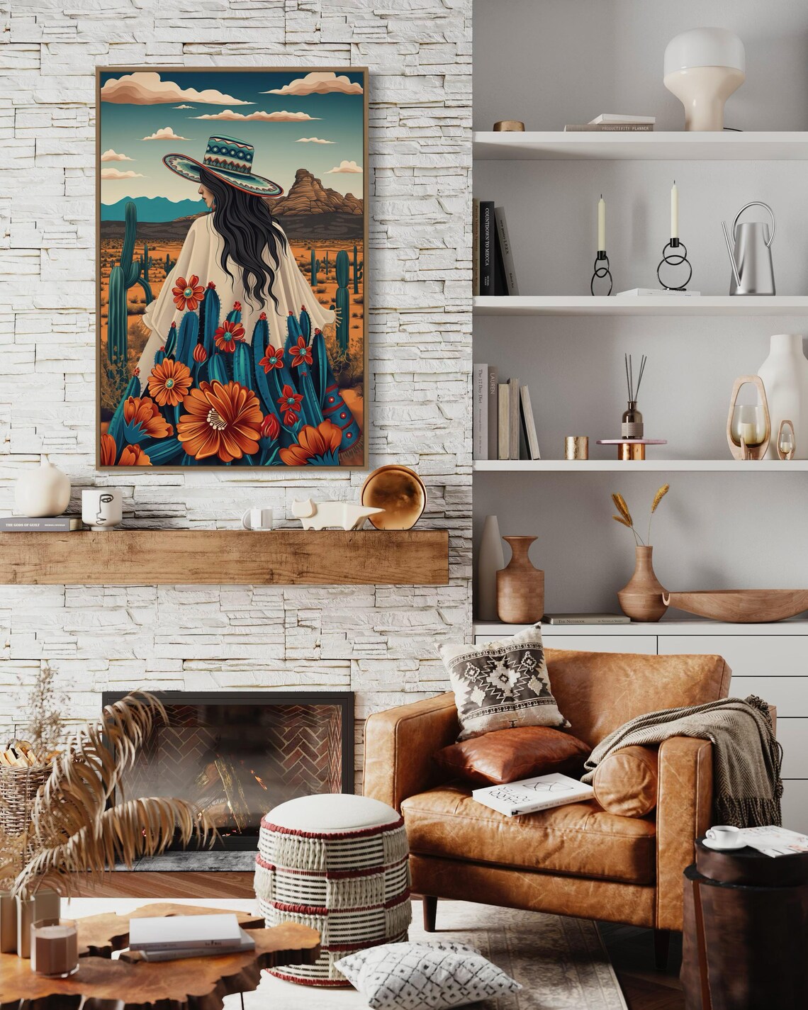 Mexican Woman Desert Landscape, Southwestern Art Print - Image 3