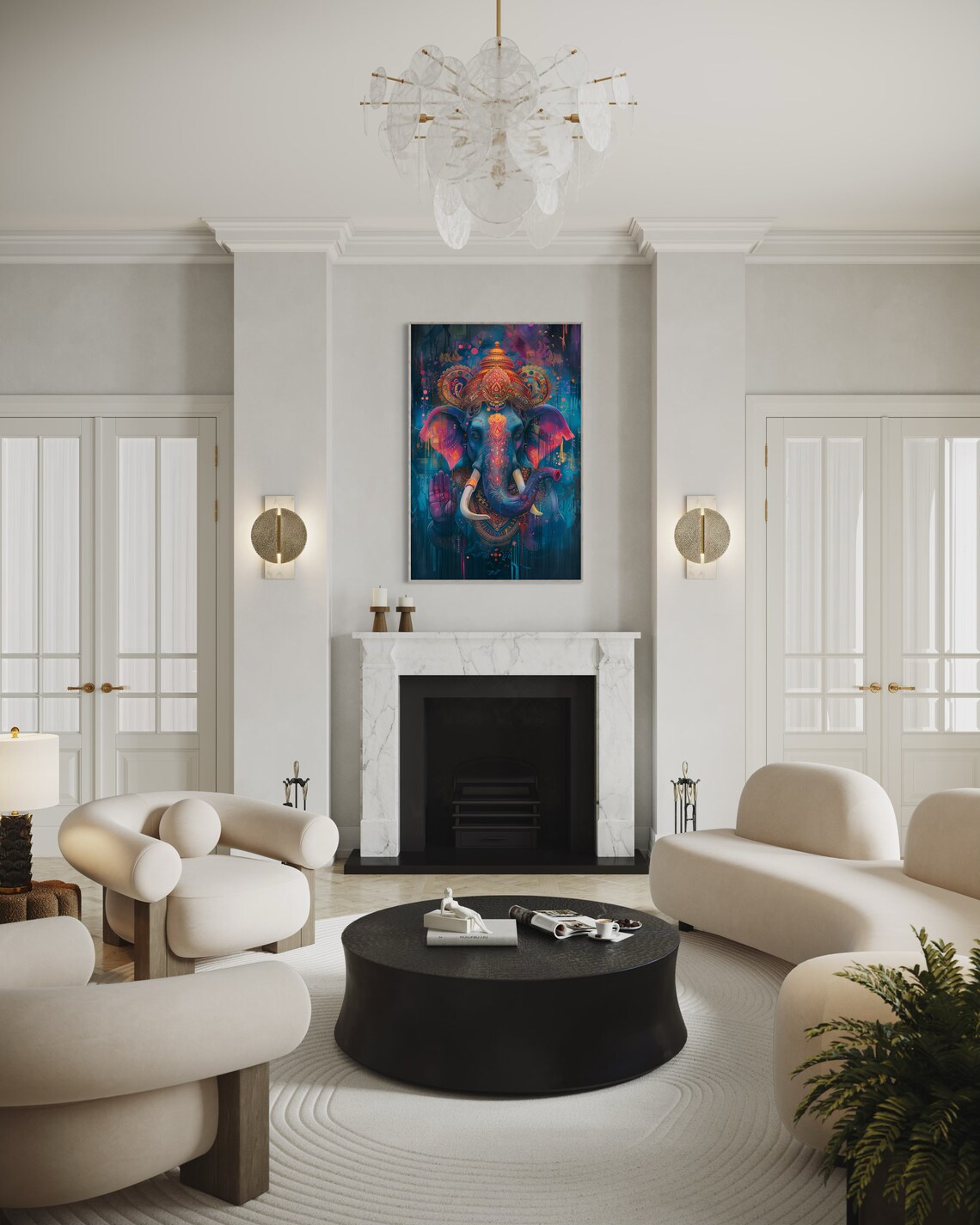 Lord Ganesha Elephant God Neon Street Art Colorful Spiritual Poster - Image 2