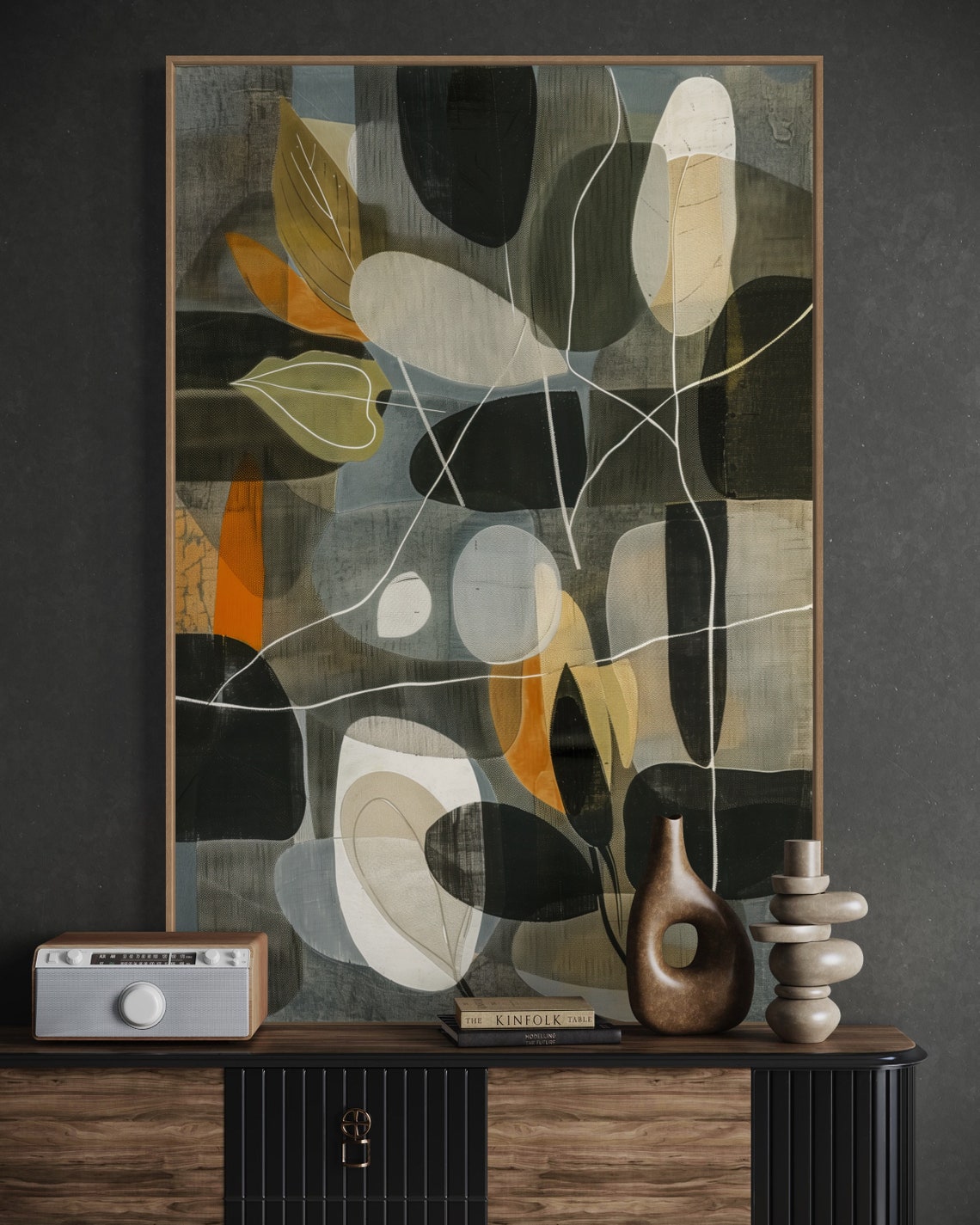 Boho Earth Tone Leaves Abstract Shapes Mid Century Modern Art Print - Image 4