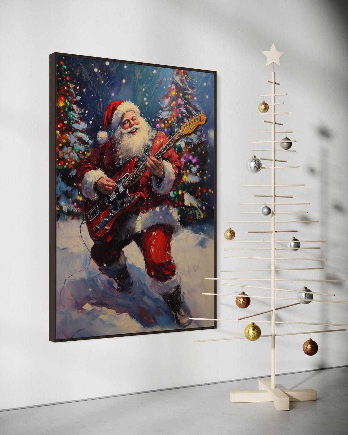 Rocking Santa Claus Electric Guitar Snowy Forest Christmas Poster - Image 5