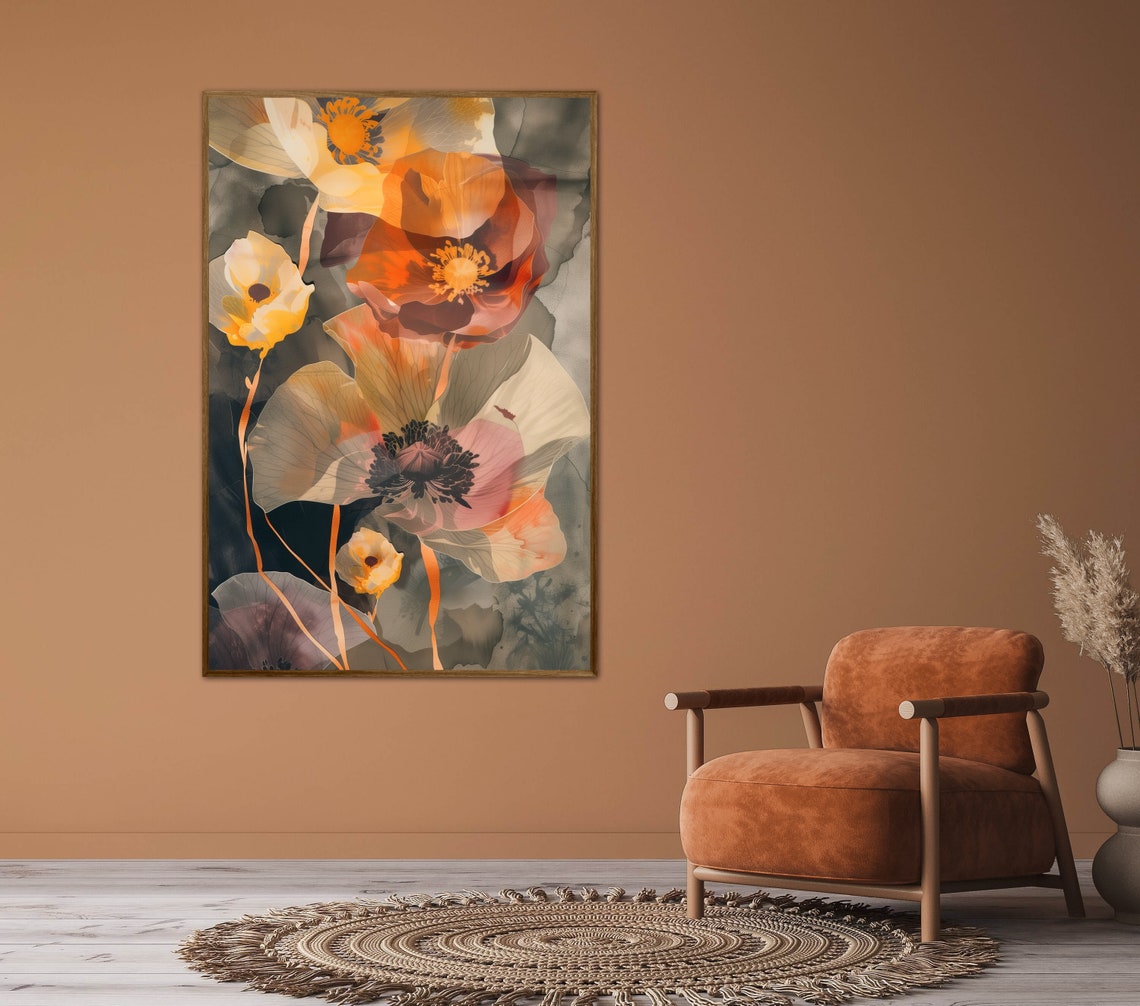 Vibrant Poppy Flowers Abstract Orange Red Modern Floral Wall Art - Image 2