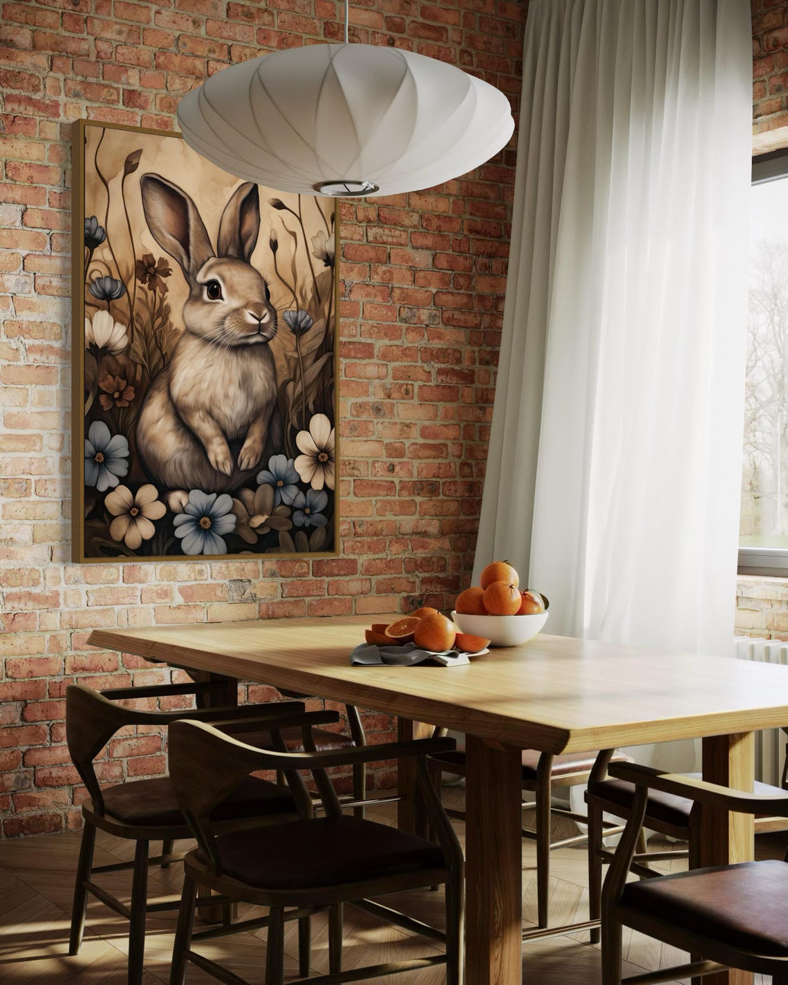 Cute Rabbit In Flower Garden Vintage Wildlife Bunny Art Wall Print - Image 2
