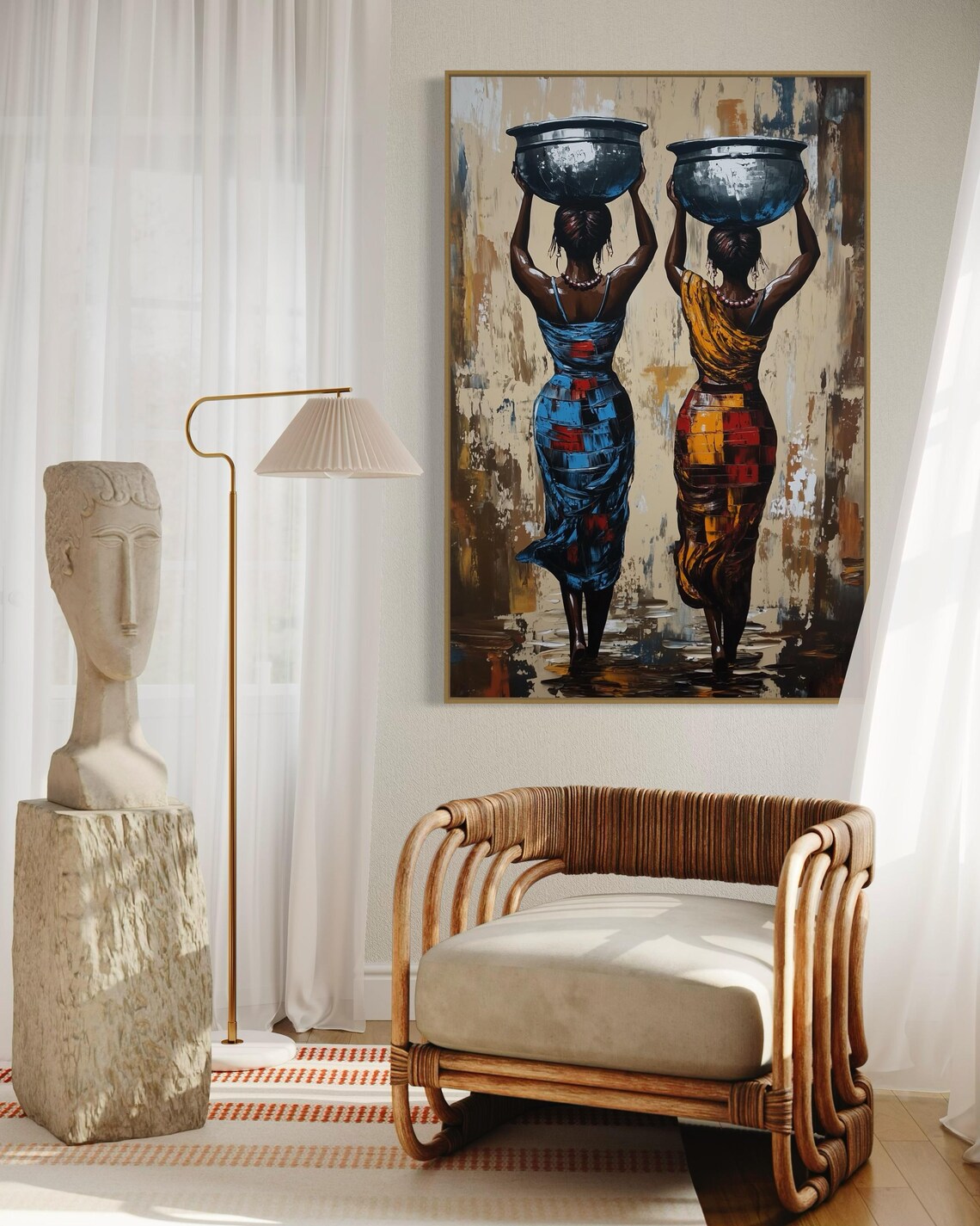 African Women Abstract Art Print, Rustic Ethnic Style - Image 5