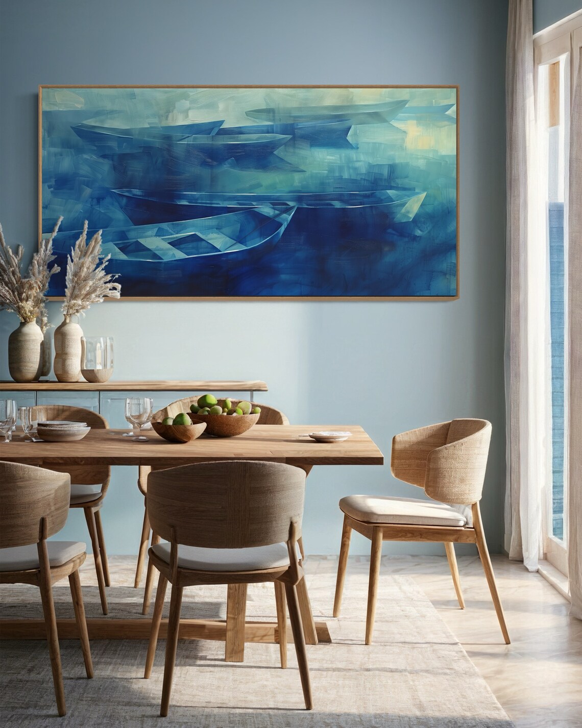 Expressive Nautical Painting Print Navy Blue Abstract Maritime Art Simplistic Polygonal Boats For Tranquil Wall Decor - Image 5