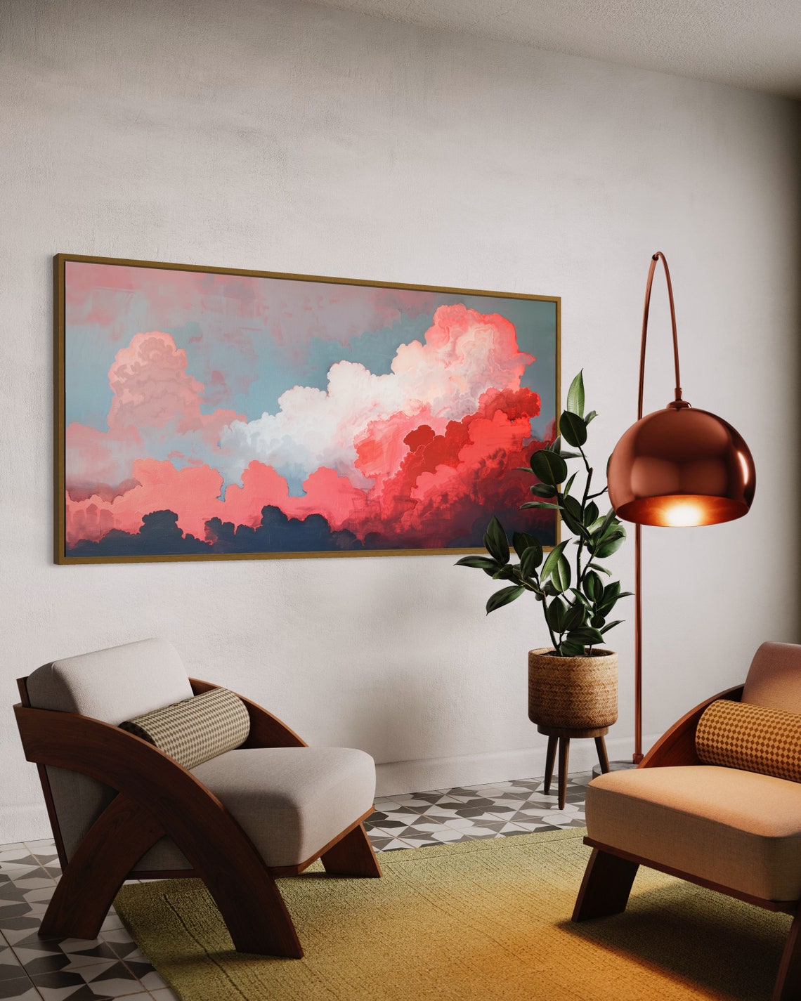 Vibrant Cloudscape Moody Dark Sky Painting Print Colorful Panoramic Wall Art With Bright Abstract Clouds For Atmospheric Decor - Image 2