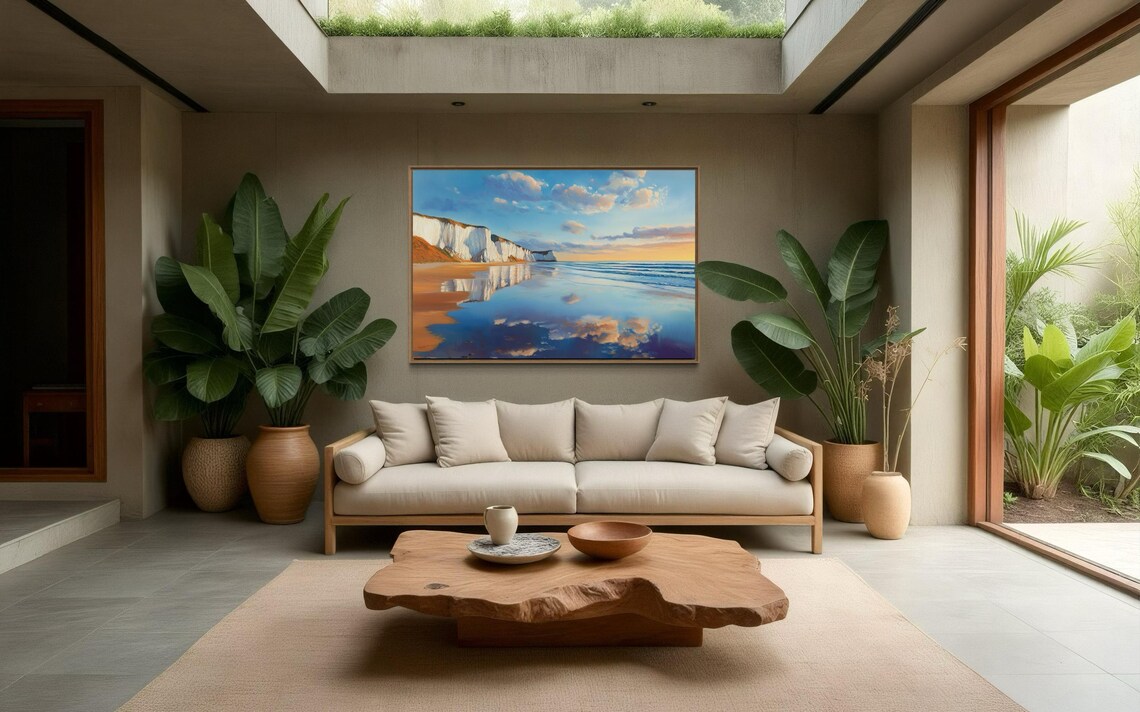 Beach Sunset White Cliffs Calm Blue Water Coastal Seascape Poster - Image 3