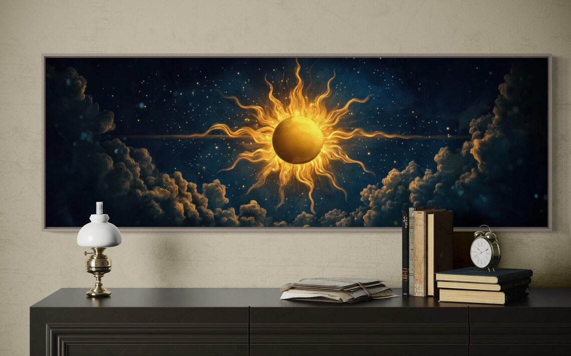 Golden Sun and Starry Night Wall Art Print, Vintage - Image 5