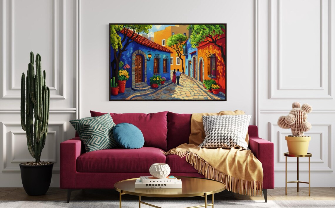Colorful Mexican Street Old Town Couple Cobblestone Alley Poster - Image 5
