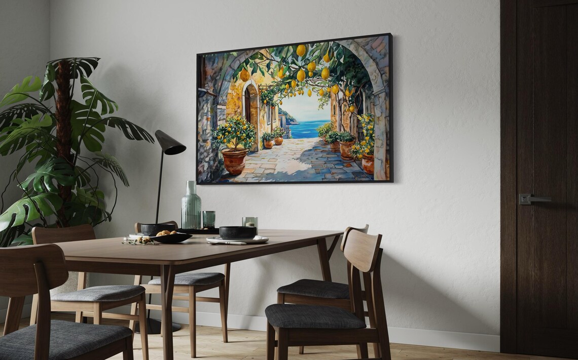 Italian Coastal Street Scene, Lemon Trees Art Print - Image 4