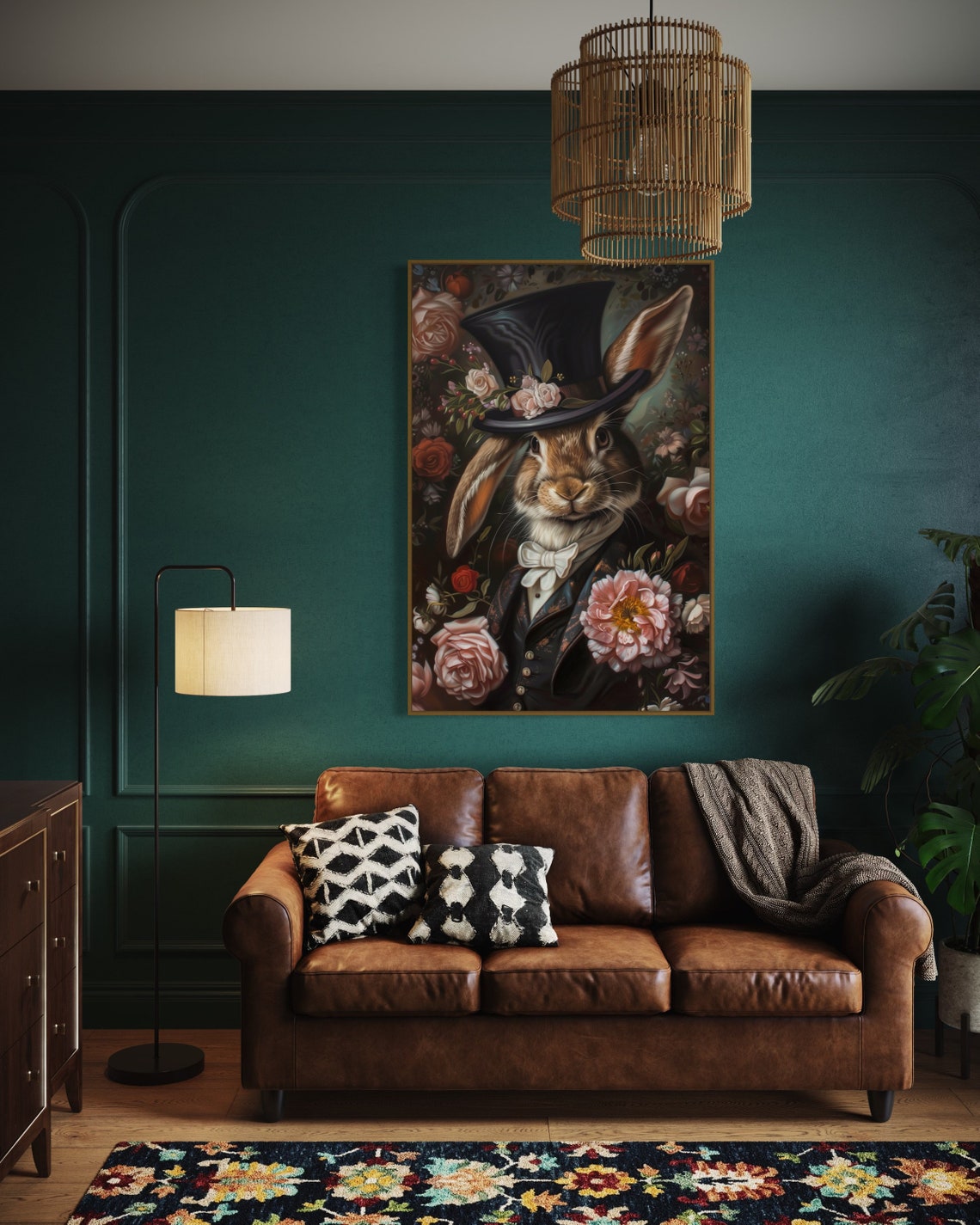 Victorian Rabbit in Top Hat Whimsical Gothic Bunny Portrait Poster - Image 3