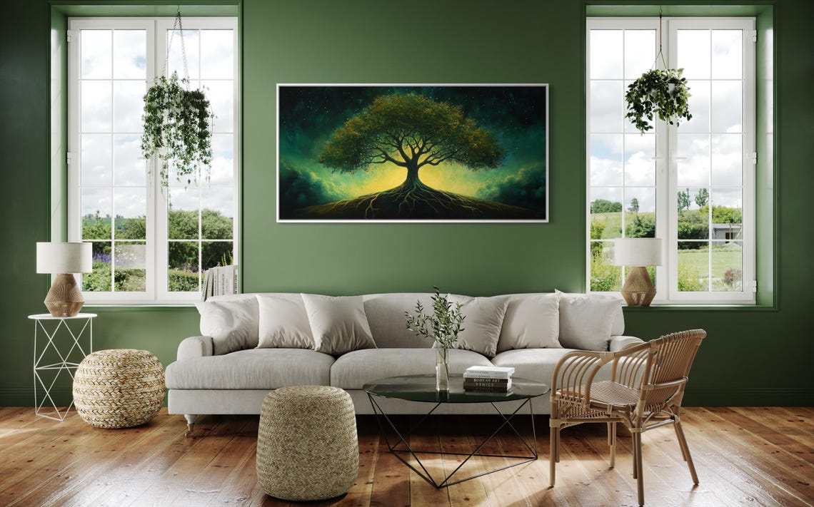 Mystical Tree Of Life Roots Starry Night Celestial Green Poster - Image 2