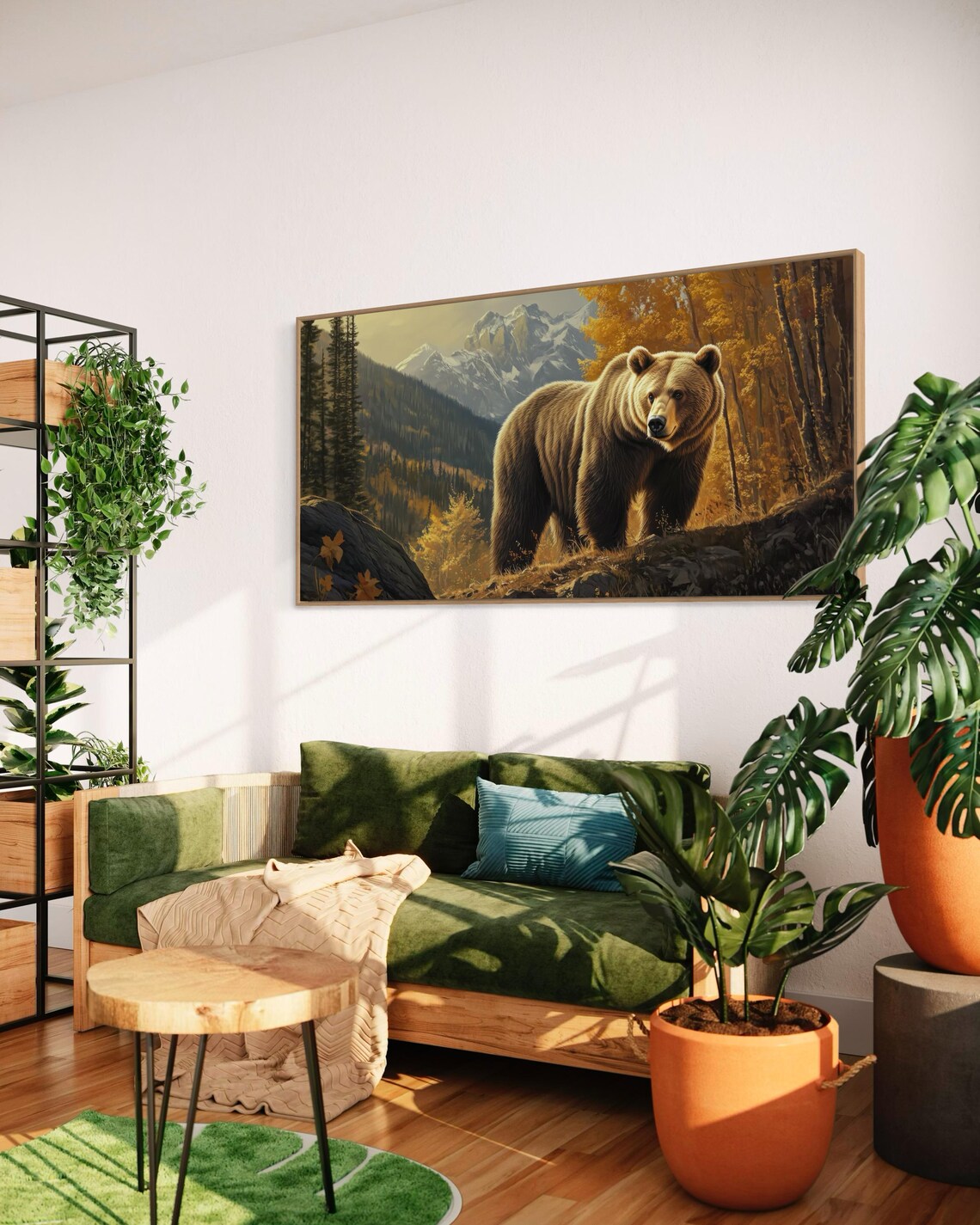 Grizzly Bear In Autumn Mountain Forest Snowy Peaks Wildlife Panoramic Print - Image 5