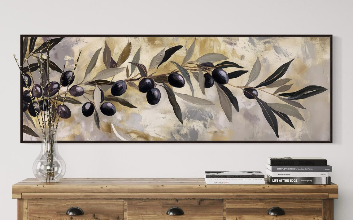 Golden Olive Branch Art Print, Rustic Mediterranean - Image 2