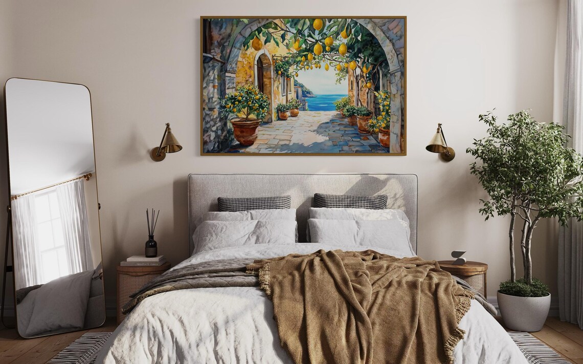 Italian Coastal Street Scene, Lemon Trees Art Print - Image 2