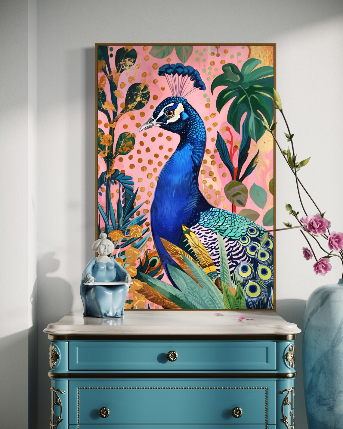 Blue Peacock Art Print, Tropical Color Pop Home Decor - Image 5