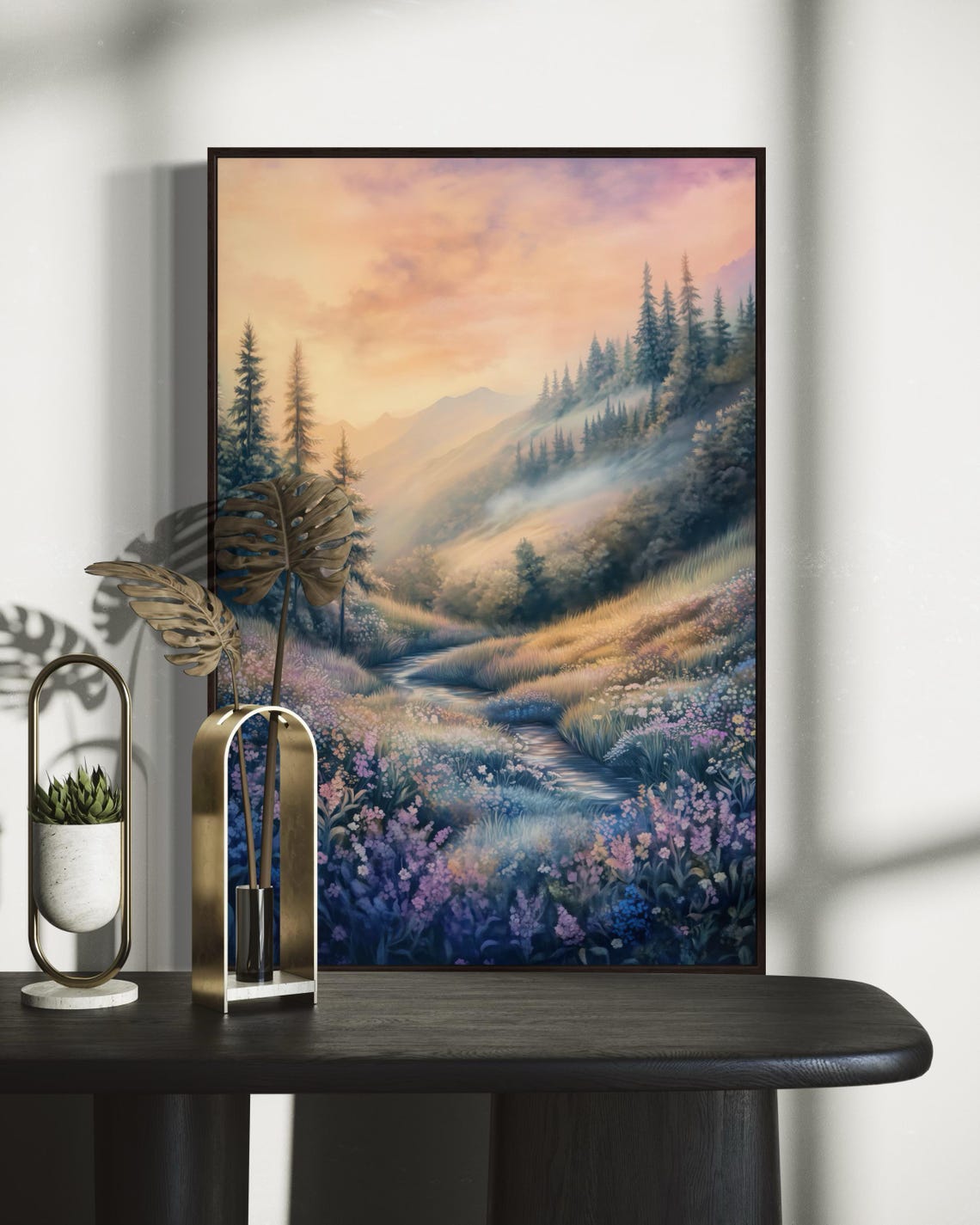 Mountain Valley Sunrise Wildflower Stream Serene Scenic Nature Poster - Image 5