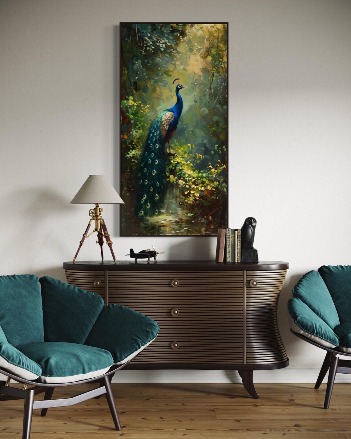 Elegant Peacock Tropical Bird, Exotic Wildlife Art Print - Image 3