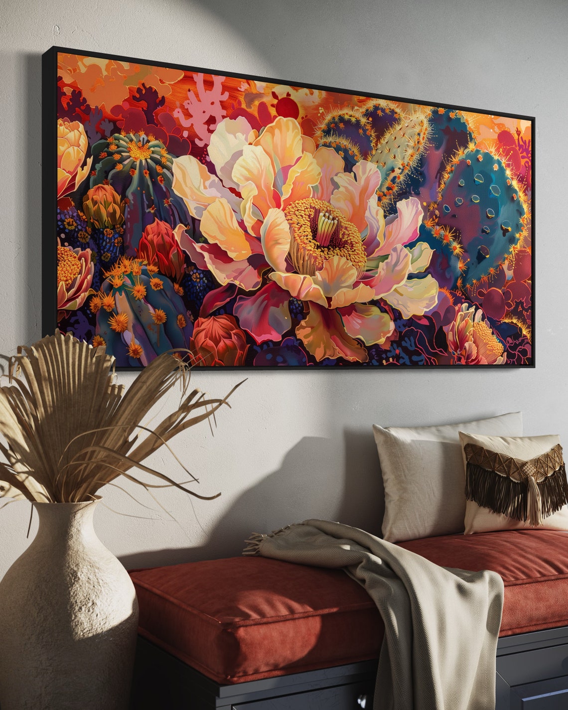 Blooming Desert Flower Prickly Pear Cactus Blossom Panoramic Art Print - Image 4