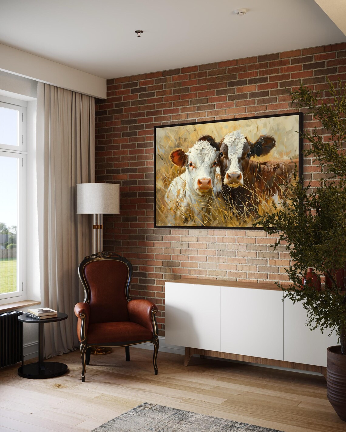 Curious Calves Golden Field Pair Farmhouse Animal Painting Poster - Image 3