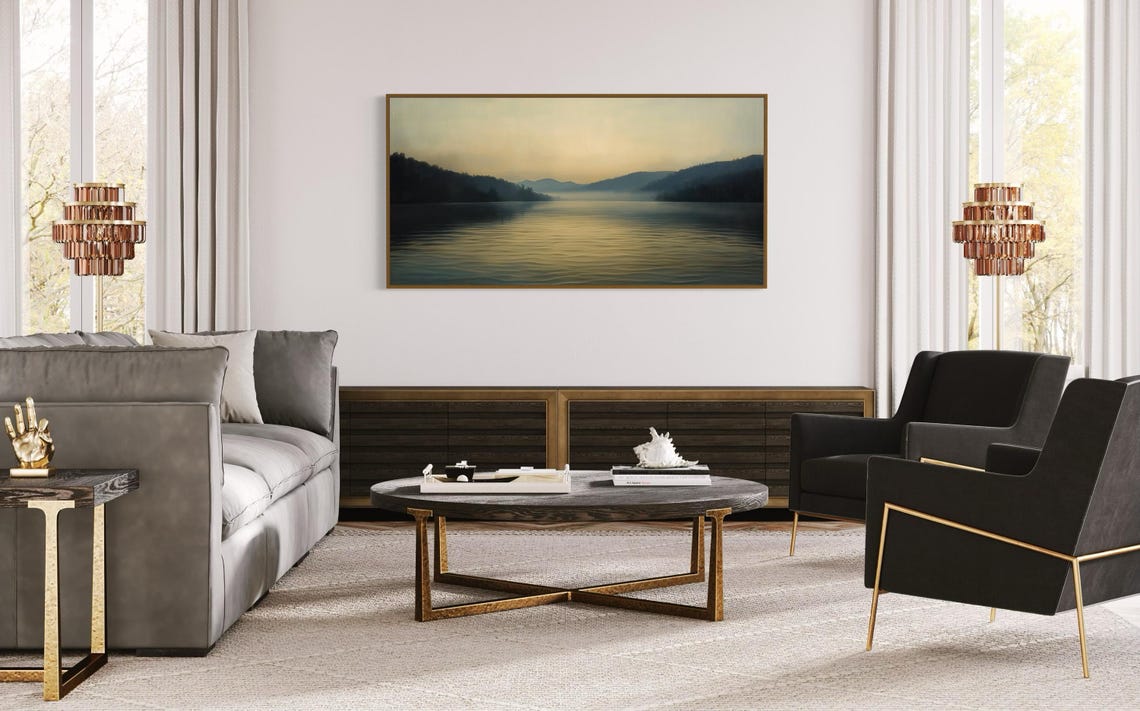 Misty River Wall Art Panoramic Landscape With Golden Light Peaceful Nature Print And Elegant Decor For Calm And Tranquility - Image 2