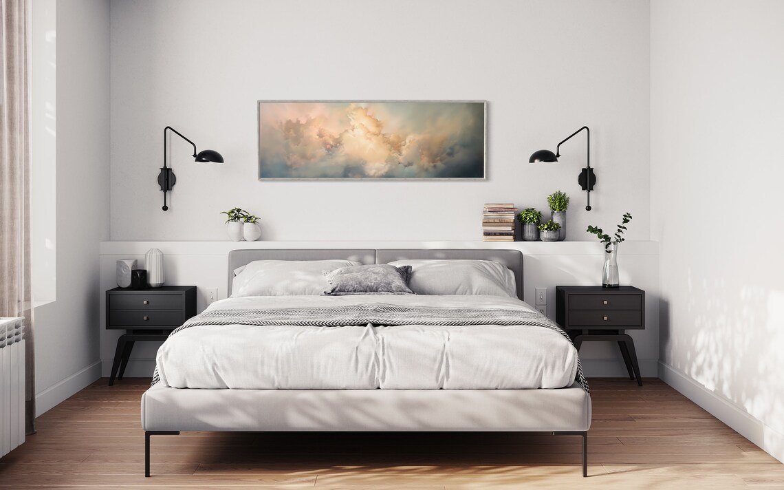 Skyscape Panorama, Gentle Cloud Bedroom Art Print - Image 3