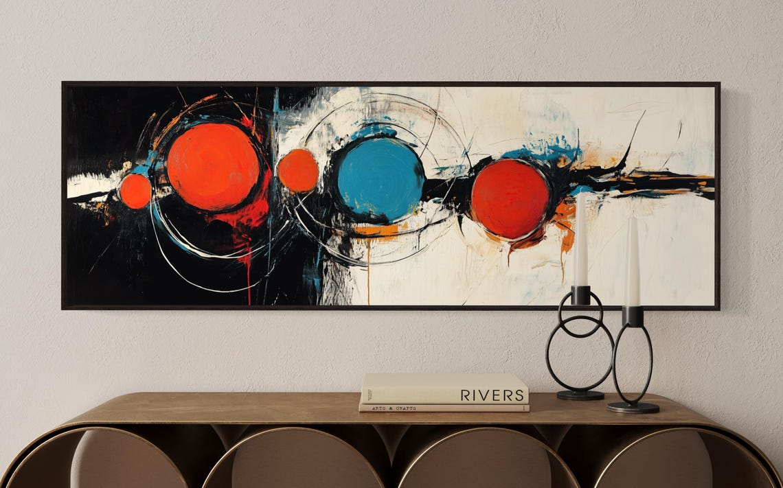 Dynamic Abstract Art Bold Red And Blue Circles Print Modern Geometric Art For Above Couch Or Bed Contemporary Artistic Statement - Image 3