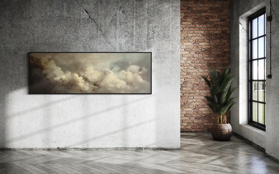 Gentle Beige Cloud Panorama, Neutral Sky Art Print - Image 2