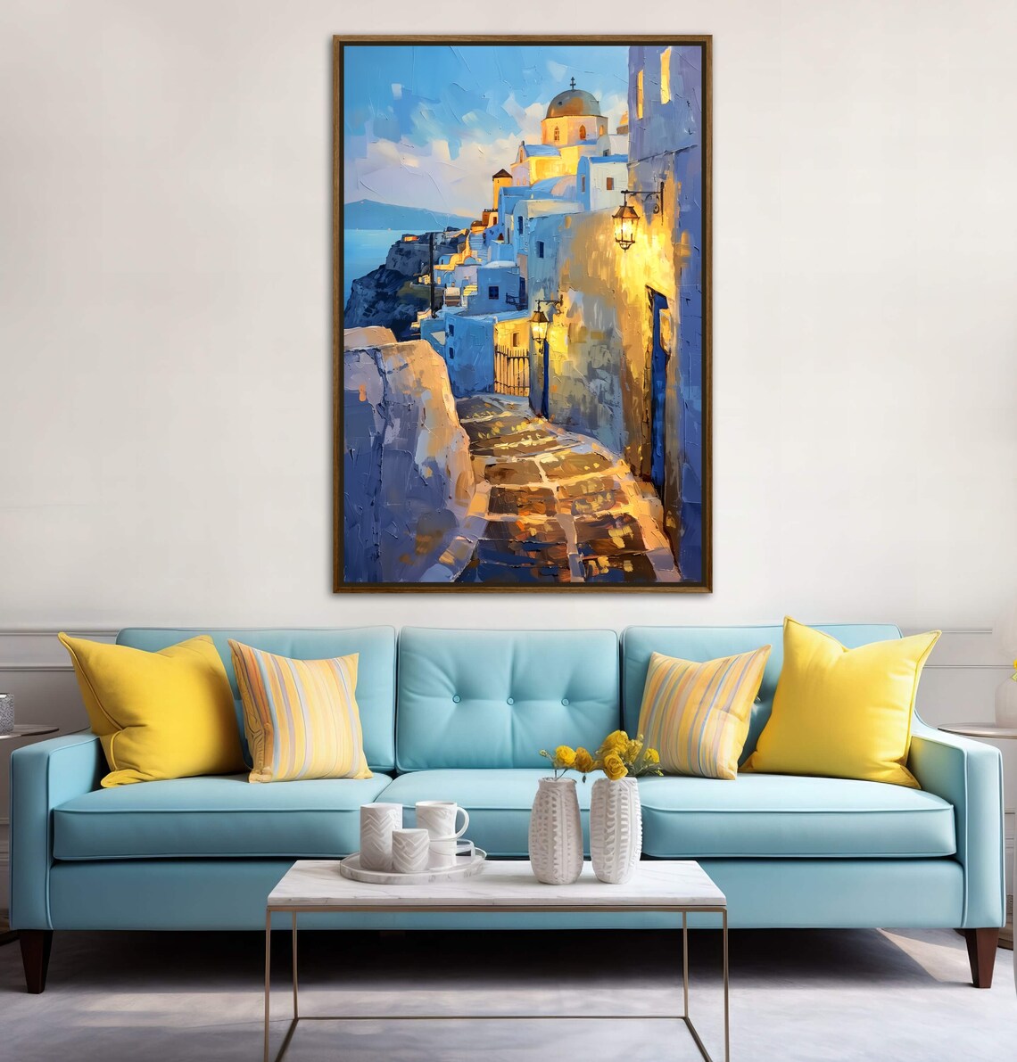 Sunset In Santorini, Textured Greek Street Art Print - Image 2