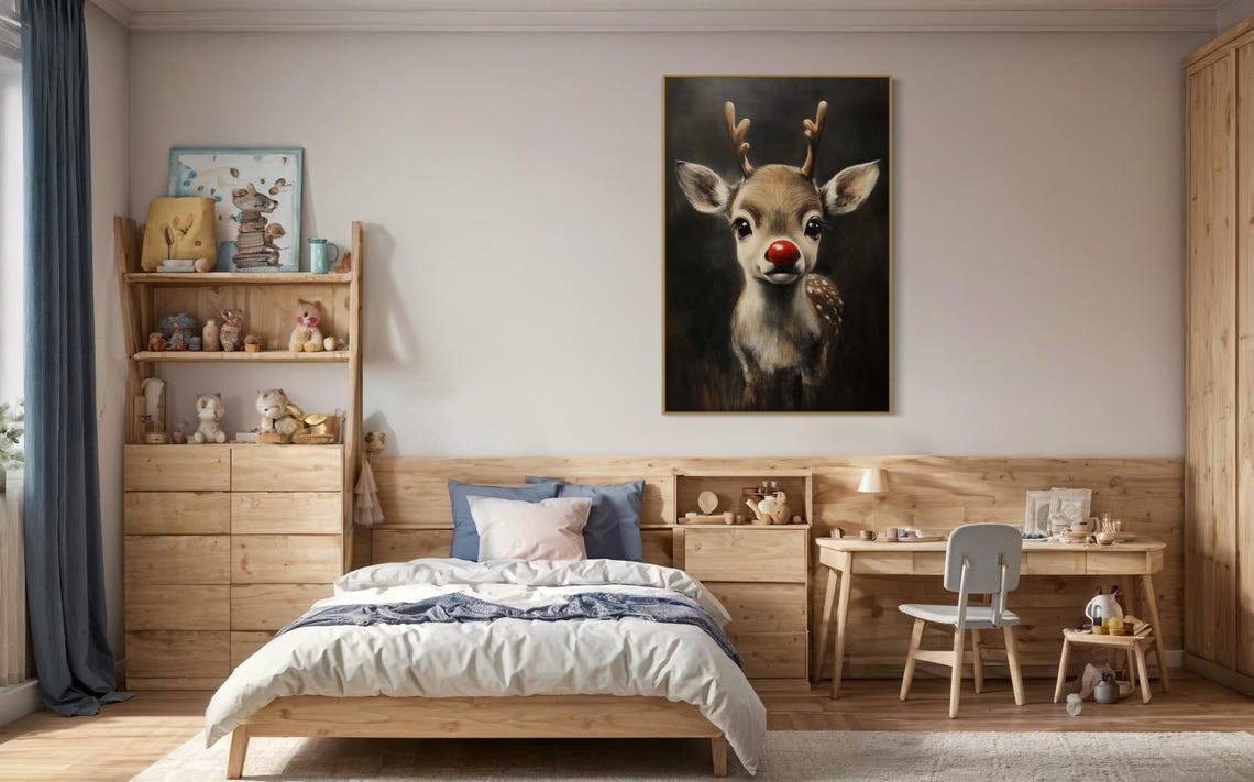 Baby Reindeer Red Nose Cute Holiday Christmas Wildlife Poster - Image 4