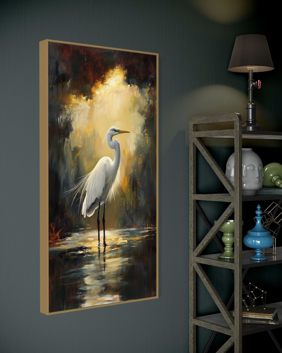 Golden Light Heron Wildlife Art Print, Living Room - Image 5