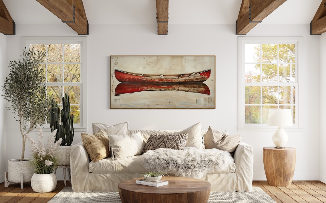 Vintage Canoe Art Rustic Nautical Lake House Print - Image 2