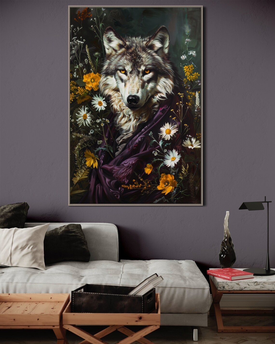 Regal Wolf Portrait Wildflowers Dark Floral Victorian Style Poster - Image 4