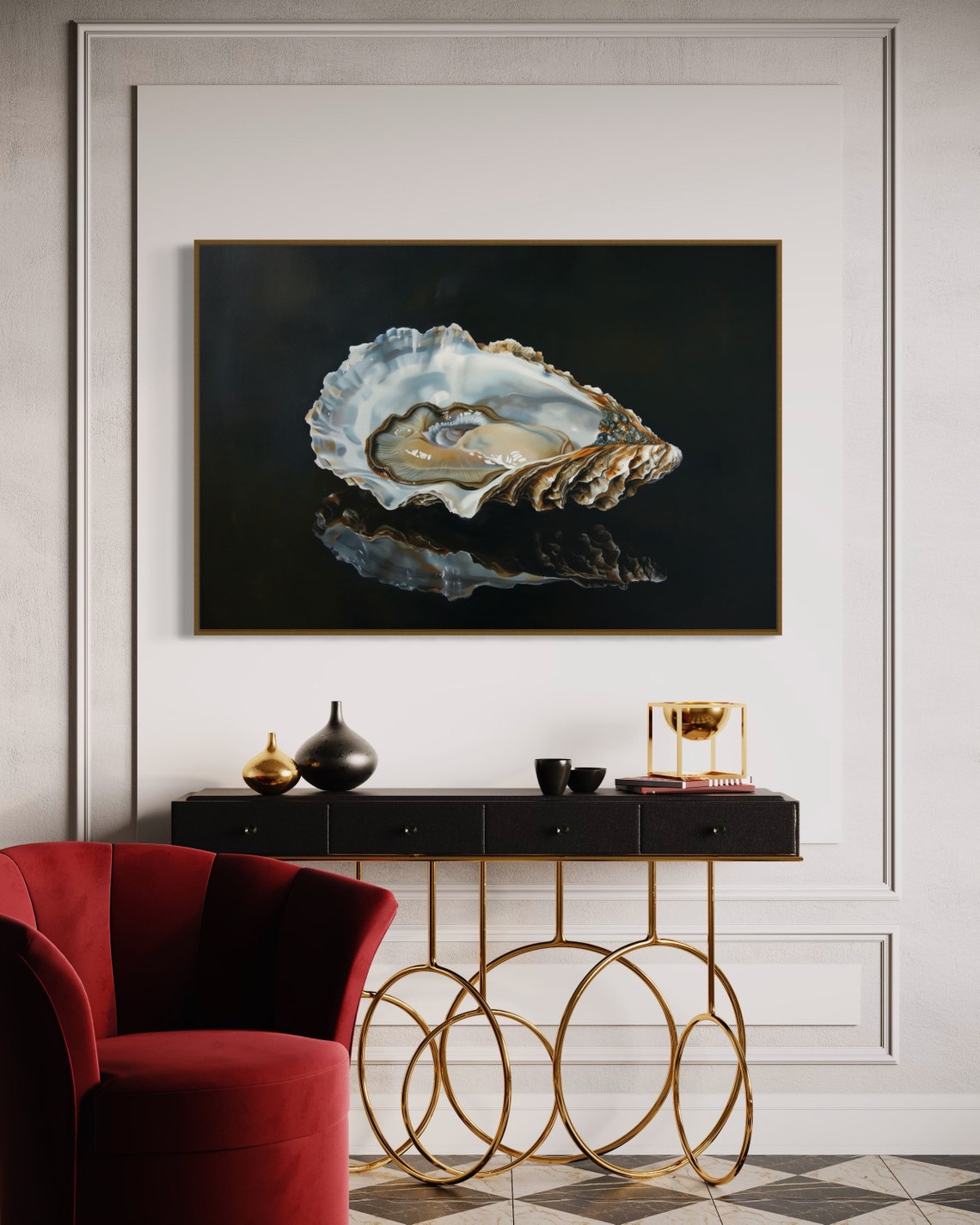 Elegant Oyster Shell Still Life Modern Coastal Sea Art Poster - Image 3