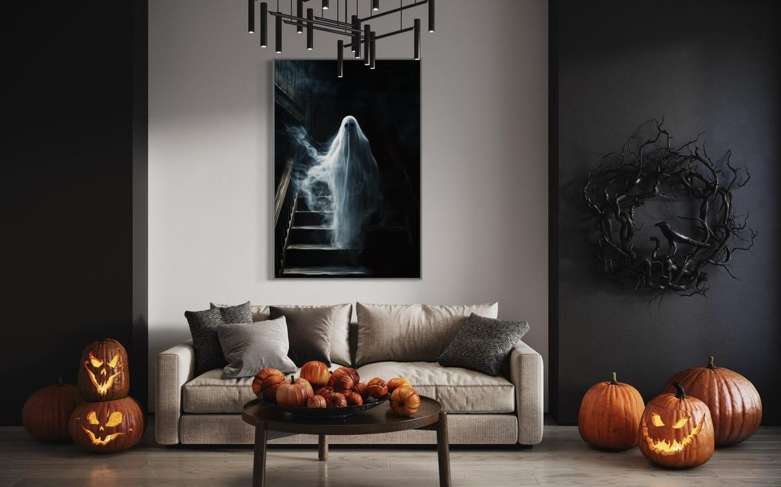 Haunted Mansion Smoke Ghost Staircase Spooky Halloween Art Print - Image 4