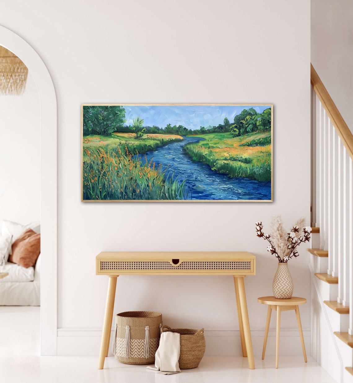 Emerald Green Meadow River Panoramic Peaceful Nature Art Poster - Image 5