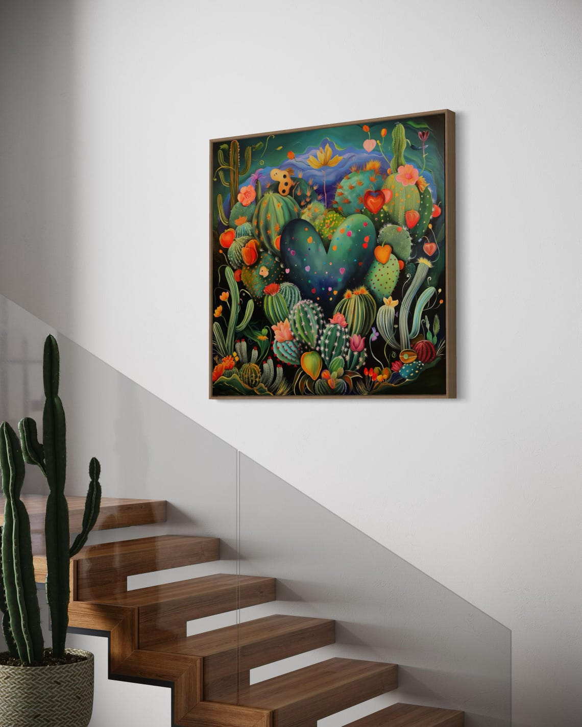 Whimsical Heart Shaped Cactus Garden Night Sky Desert Art Print - Image 4