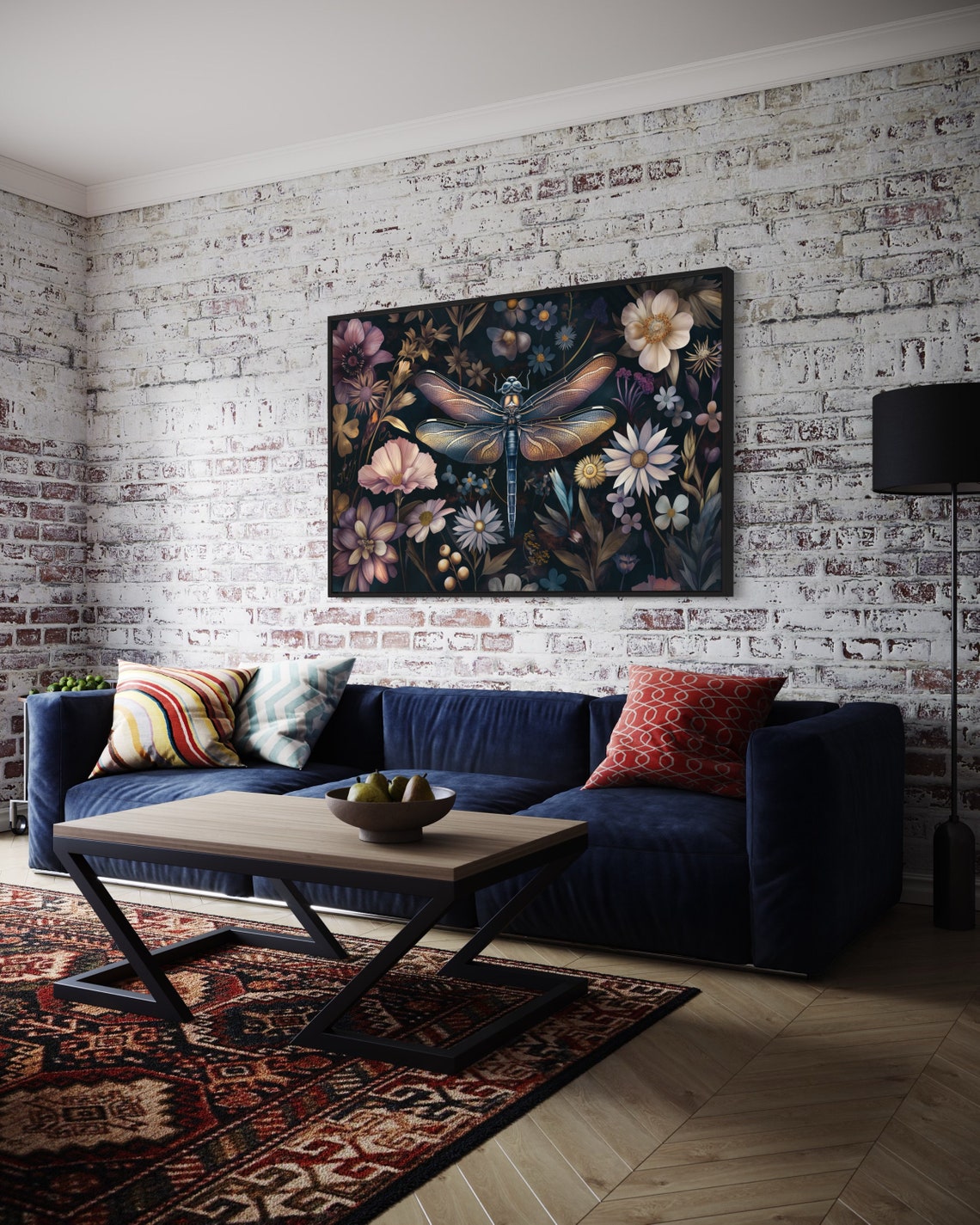 Whimsical Dragonfly On Dark Floral Botanical Moody Art Poster - Image 5