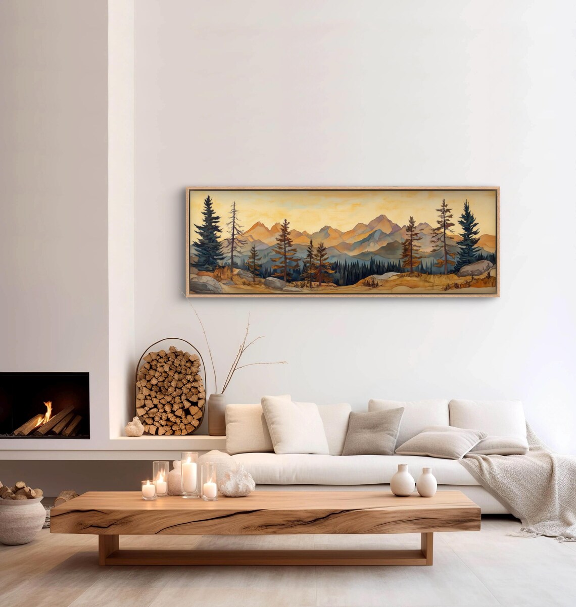 Golden Sky Over Mountain Panorama, Rustic Landscape Print - Image 3
