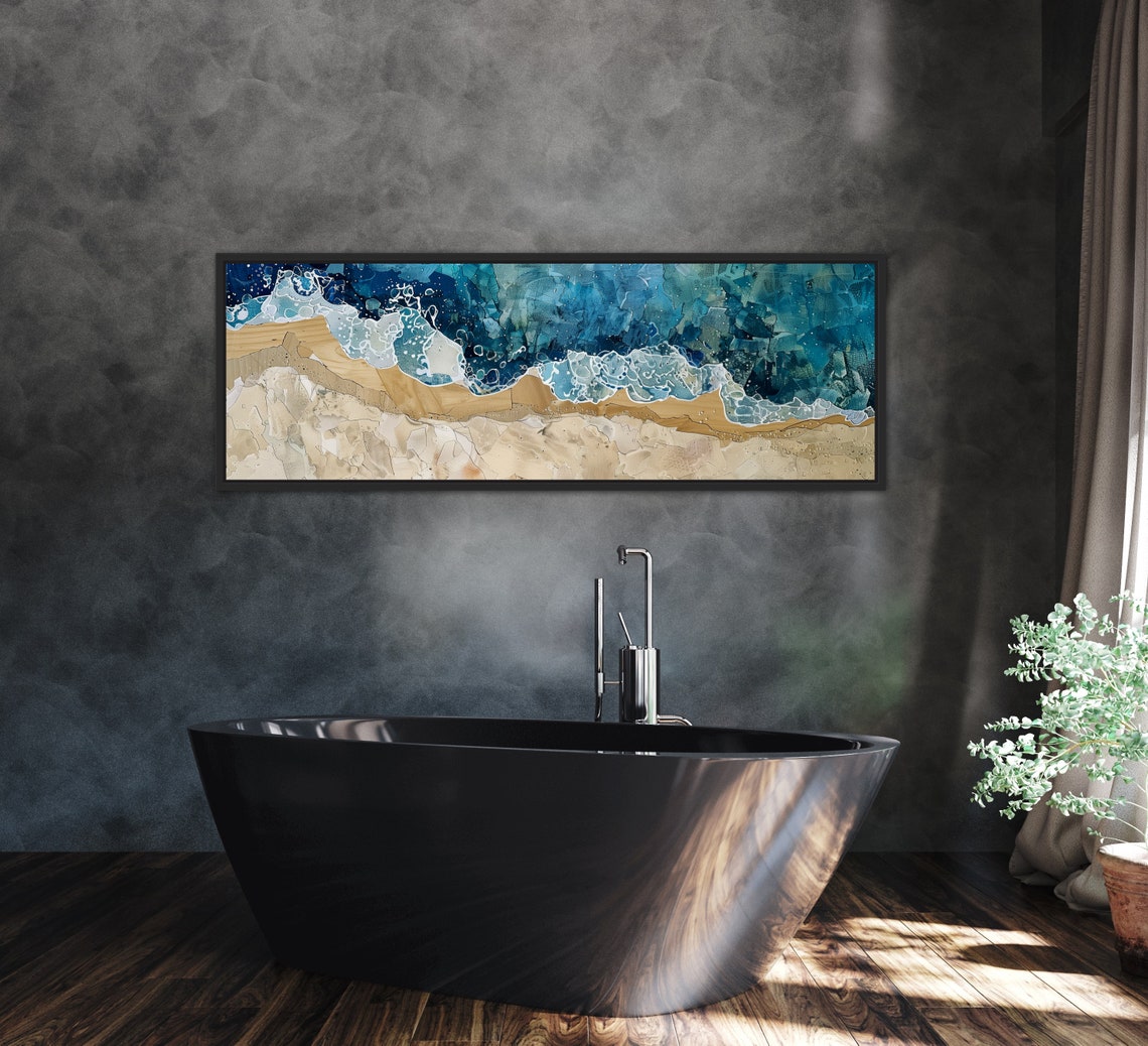 Abstract Aerial Ocean Waves Deep Blue Navy Coastal Panorama Wall Art - Image 2