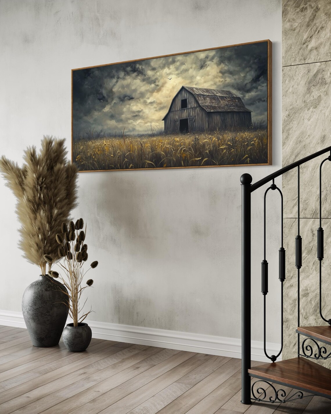 Old Barn On Golden Field Vintage Art Print - Image 5