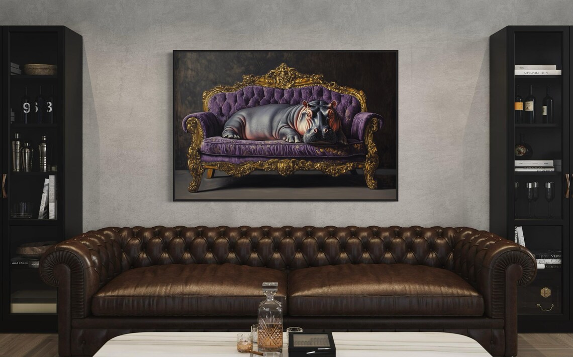 Quirky Hippopotamus Art Print, Eclectic Decor - Image 4