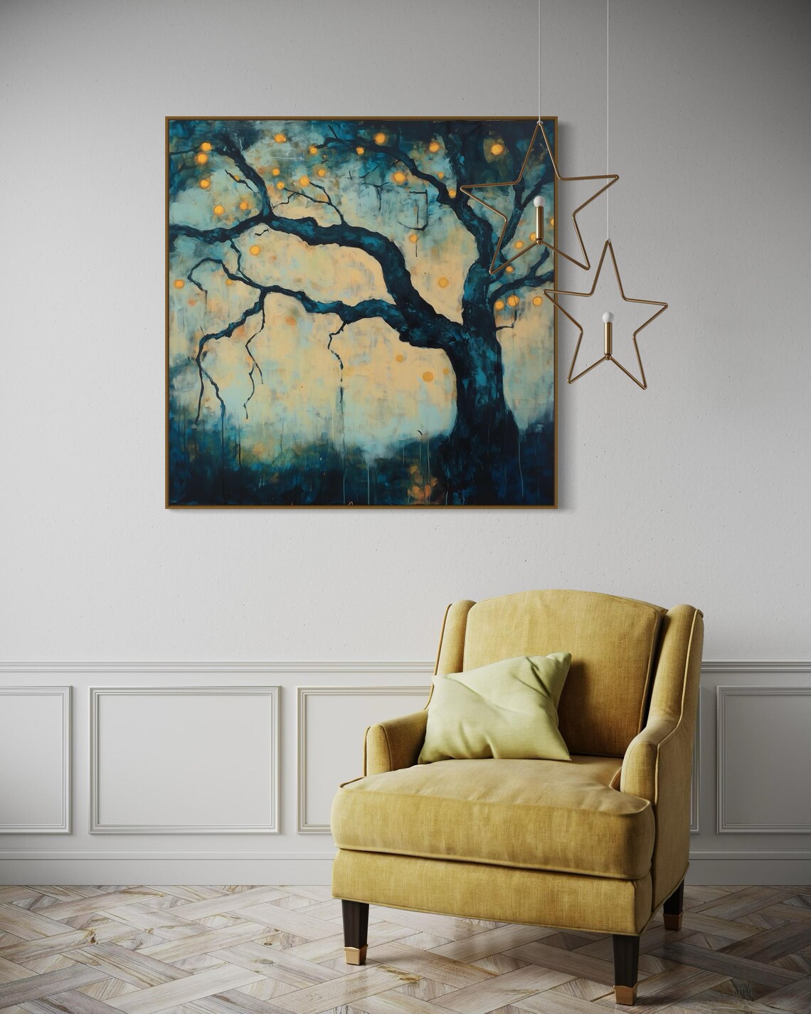 Mystical Tree Wall Art Mystical Abstract With Glowing Orbs Dreamlike Night Forest Print For Modern Decor Or Above Bed Accent - Image 3