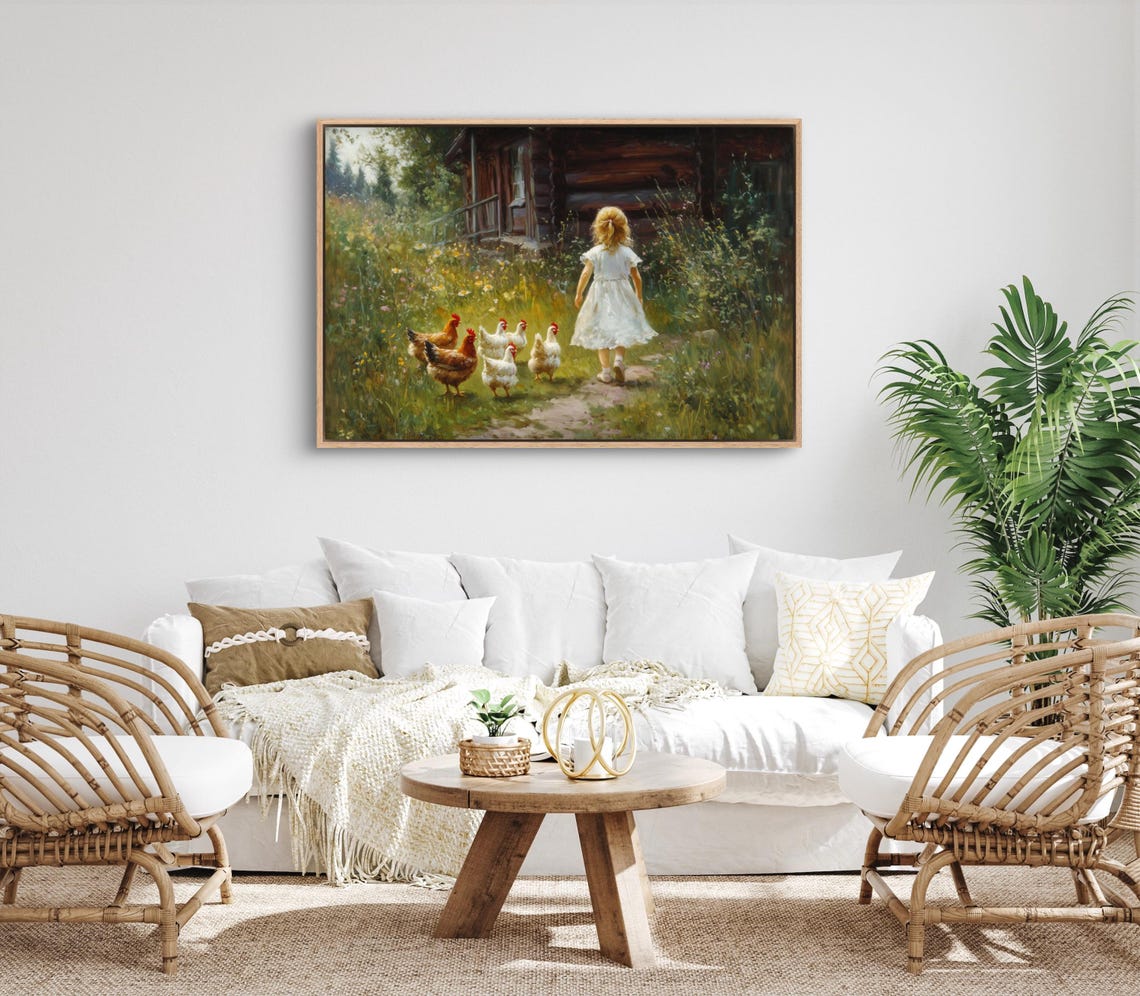 Rustic Farmhouse Girl Chickens Country Cabin Cottagecore Poster - Image 2
