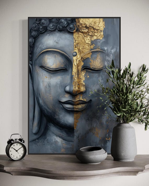 Modern Buddha Face Art Print, Zen Meditation Decor