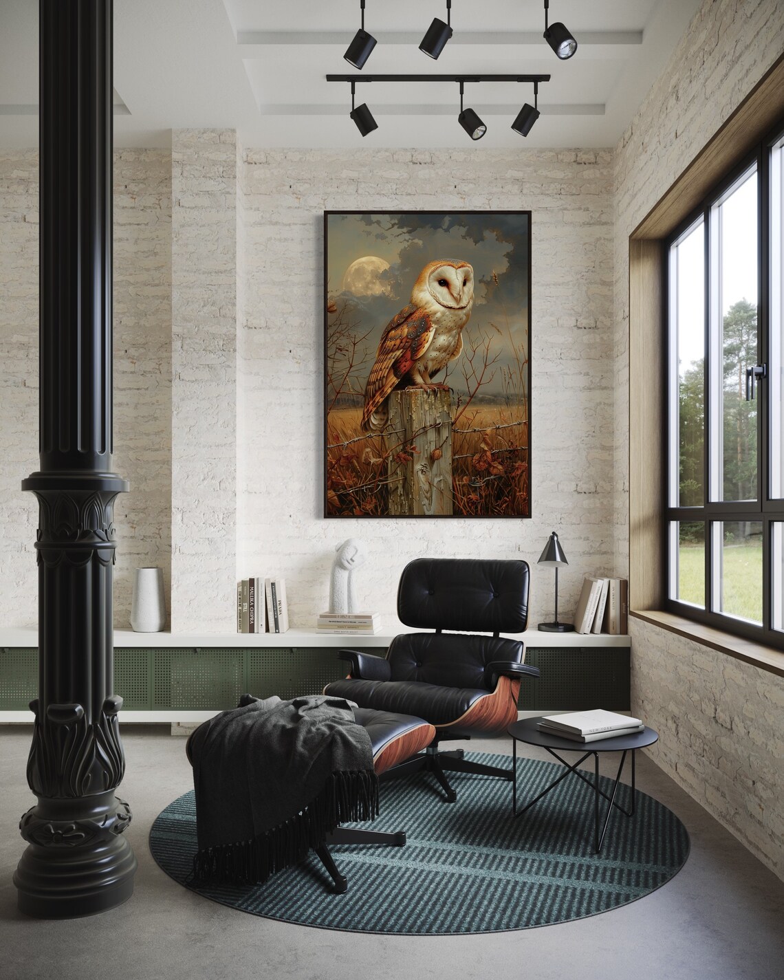 Moonlit Barn Owl and Full Moon Art Print - Image 2