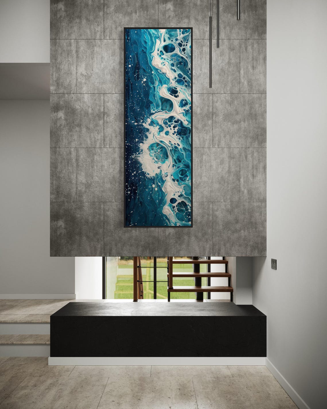 Relaxing Ocean Waves Abstract Blue White Fluid Tall Wall Art Print - Image 4